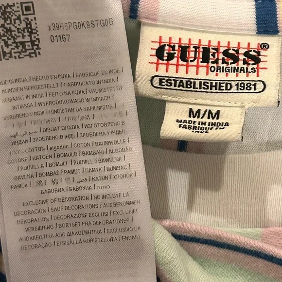 Vintage Guess Striped Shirt Multicolor Pastel Embroidered Medium Unisex VTG 90s - Picture 4 of 4